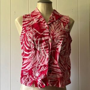 Caribbean Joe Tropical Red Sleeveless Button-Up Top NWOT